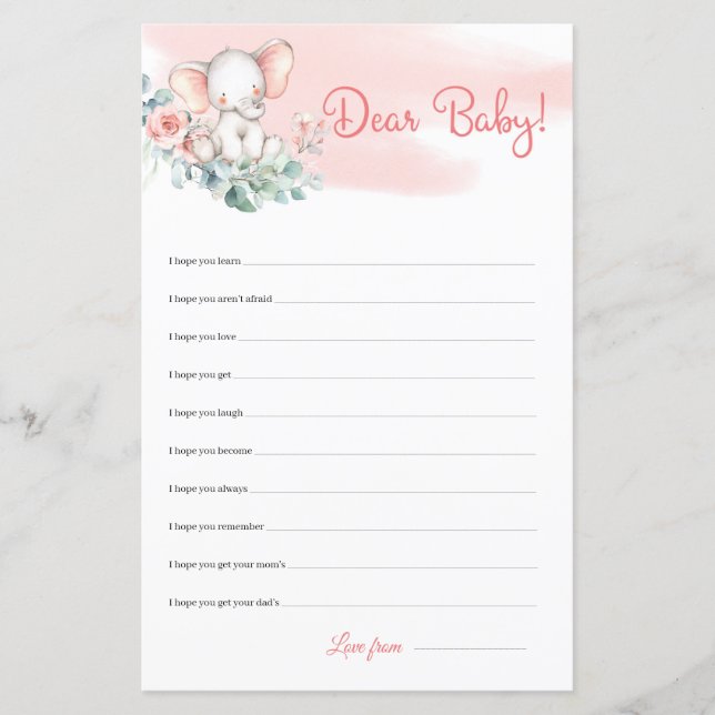 Cute Girl Elephant Eucalyptus Dear Baby Wishes (Front)