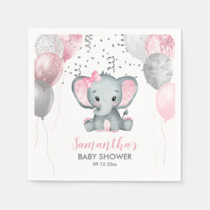 Cute Girl Elephant Pink Balloons Baby Shower Napkin