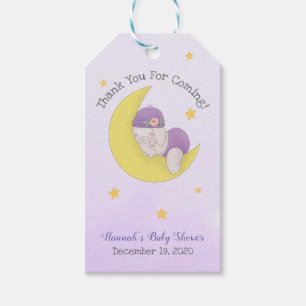 Cute Girl Elephant Purple Baby Shower Thank You Gift Tags