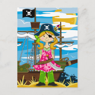 Cute Girl Eyepatch Pirate Postcard