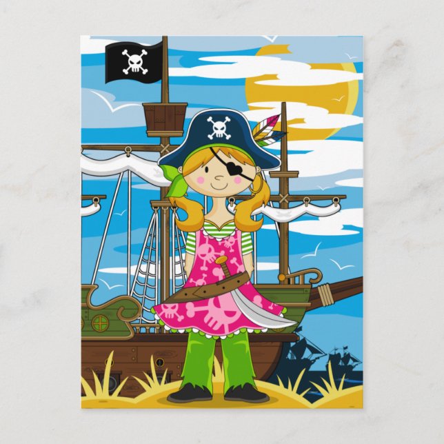 Cute Girl Eyepatch Pirate Postcard (Front)