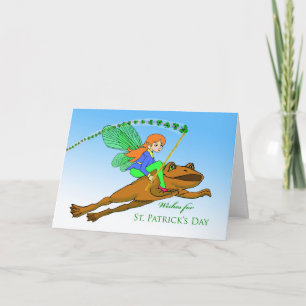 Cute Girl Fairy on Flying Frog St. Patrick's Day Card
