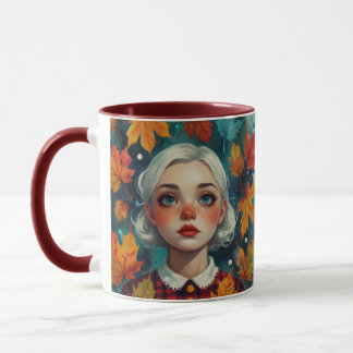 Cute Girl Fall Leaves Autumn Colors Mug