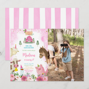 Cute Girl Farm Birthday Photo Invitation