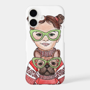 Cute Girl & French Bulldog Matching Glasses Folk A