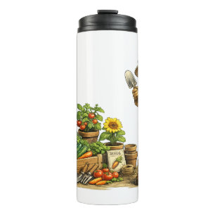Cute Girl Gardener Harvesting Vegetables Art Thermal Tumbler