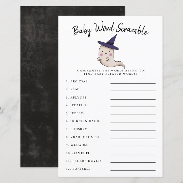 Cute Girl Ghost Baby Word Scramble Game (Front/Back)