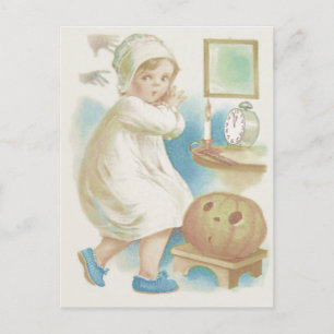 Cute Girl Ghost Jack O Lantern Pumpkin Postcard
