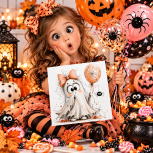 Cute Girl Ghost with Bow Halloween Card