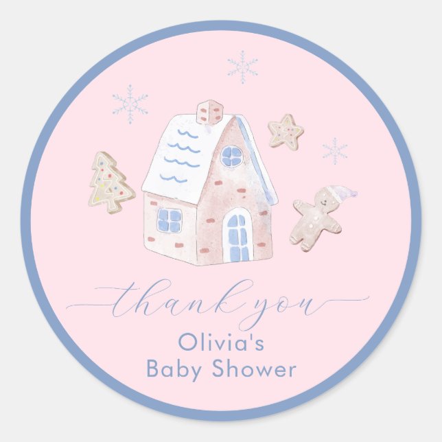 Cute Girl Gingerbread Village Baby Shower  Classic Round Sticker (Front)