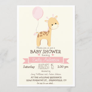 Cute Girl Giraffe, Jungle Zoo Animal Baby Shower Invitation
