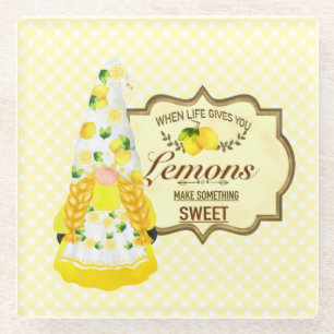 Cute Girl Gnome and Lemons Glass Coaster
