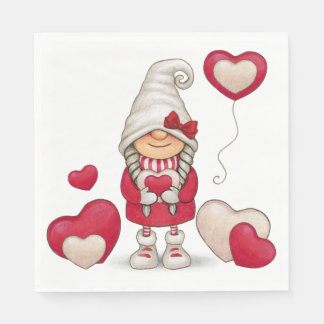 Cute Girl Gnome Fairytale Red Garden Gnomes Party  Napkin