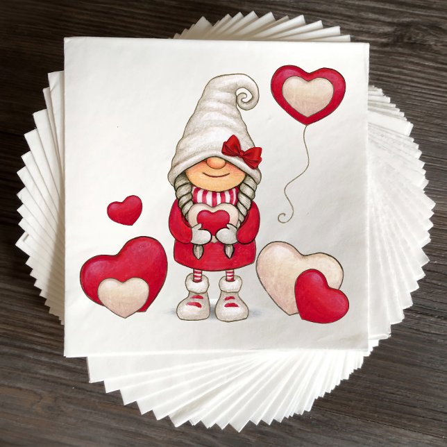 Cute Girl Gnome Fairytale Red Garden Gnomes Party  Napkin (Creator Uploaded)