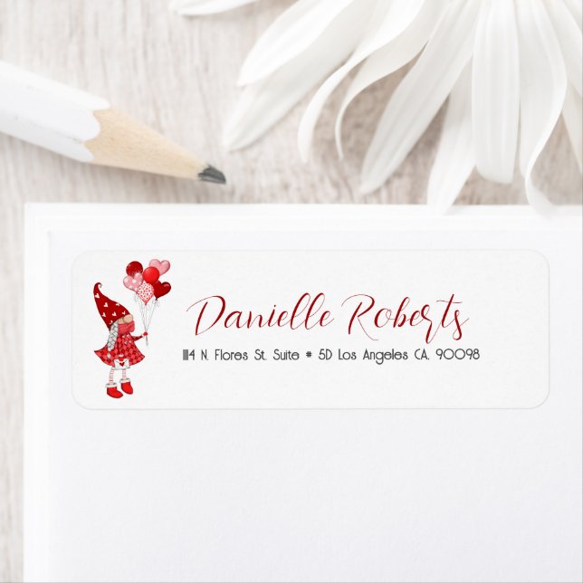 Cute girl gnome holding heart balloons (Insitu)