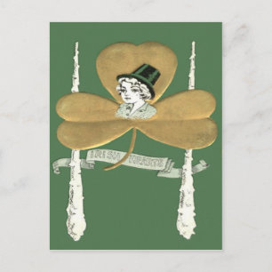 Cute Girl Gold Shamrock Shillelagh Postcard