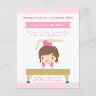 Cute Girl Gymnastics Kids Birthday Party Invitation