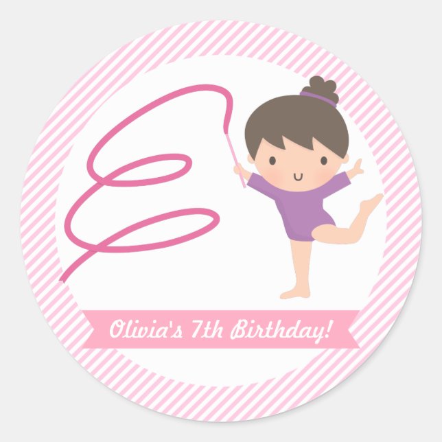 Cute Girl Gymnastics Kids Birthday Party Labels (Front)