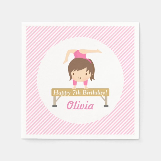 Cute Girl Gymnastics Kids Birthday Party Supplies Napkin (Front)