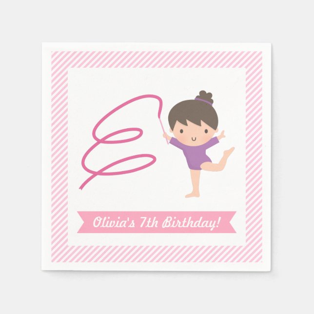 Cute Girl Gymnastics Kids Birthday Party Supplies Napkin (Front)
