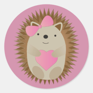 Cute Girl Hedgehog Hugging a Heart Classic Round Sticker