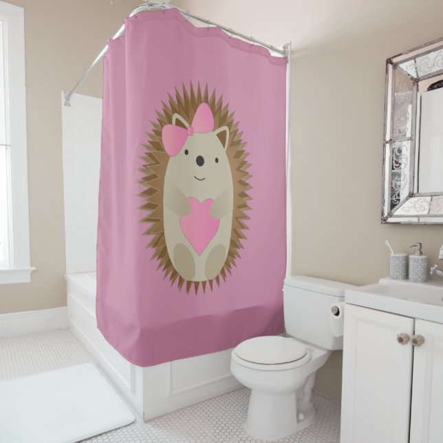 Cute Girl Hedgehog Shower Curtain (In Situ)