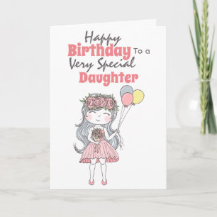 Cute girl holding balloons special birthday wishes card