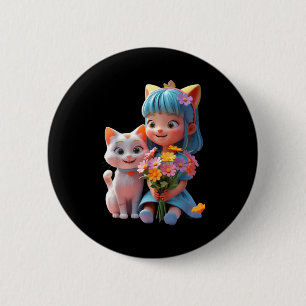 Cute girl holding flowers funny unisex design for 6 cm round badge