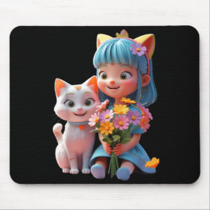Cute girl holding flowers funny unisex design for mouse mat