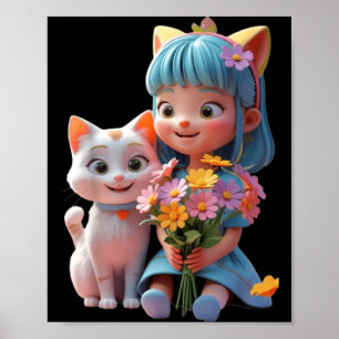 Cute Girl Holding Flowers Funny Unisex Design for Poster