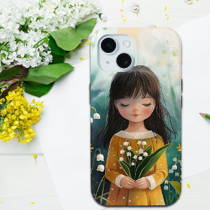 Cute Girl Holding Lily of the Valley Birth flower iPhone 15 Case