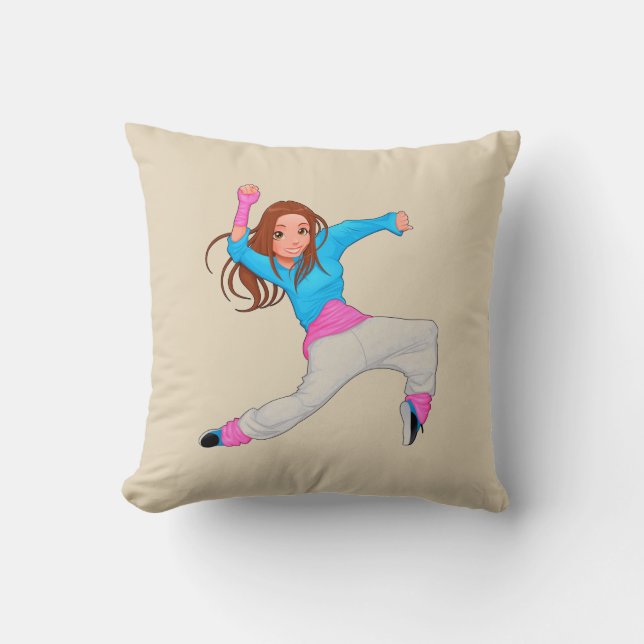 Cute girl hop hop cartoon dancer cushion (Front)