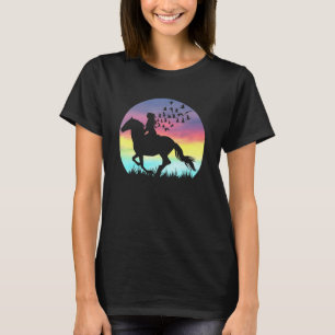 Cute Girl Horse Riding Arabian Horse Vintage Sunse T-Shirt