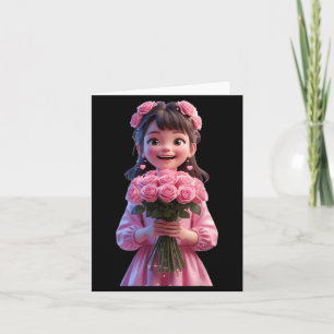 Cute Girl Hugging a Flowers Funny Unisex Design Card