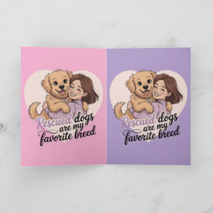 Cute Girl Hugging Rescue Dog Kawaii Illustration Card