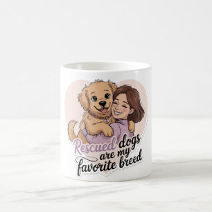 Cute Girl Hugging Rescue Dog Kawaii Illustration Coffee Mug