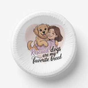 Cute Girl Hugging Rescue Dog Kawaii Illustration Paper Plate