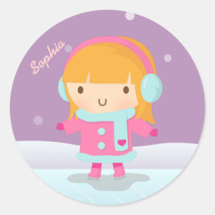 Cute Girl Ice Skater For Kids Classic Round Sticker