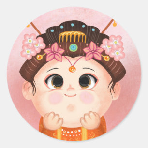 Cute girl in a China Princess costume Candy Tin Classic Round Sticker