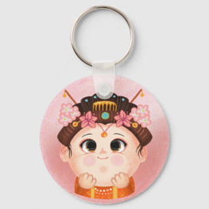 Cute girl in a China Princess costume  Paper Plate Key Ring