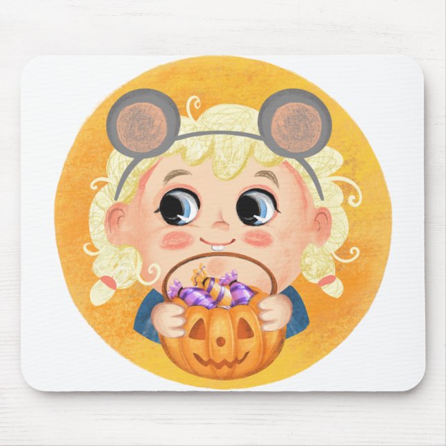 Cute girl in a Mousy Halloween costume Mouse Mat (Front)