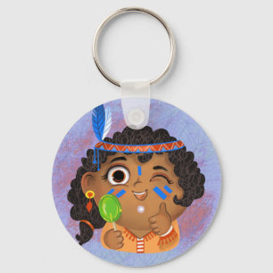 Cute girl in a Native American Princess costume P Key Ring
