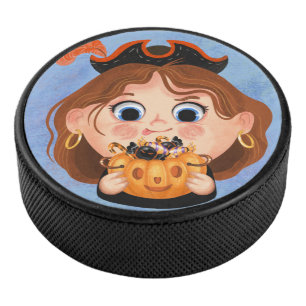 Cute girl in a pirate Halloween costume Candy Tin Hockey Puck