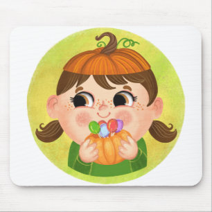 Cute girl in a Pumpkin Halloween costume Mouse Mat