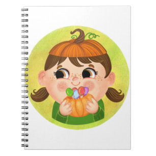 Cute girl in a Pumpkin Halloween costume Notebook