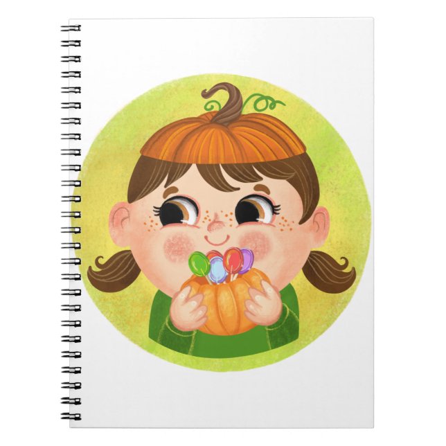 Cute girl in a Pumpkin Halloween costume Notebook (Front)