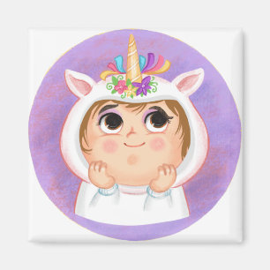 Cute girl in a unicorn Halloween costume Magnet