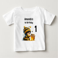 Cute Girl in Bee Costume with Honey 1st Birthday