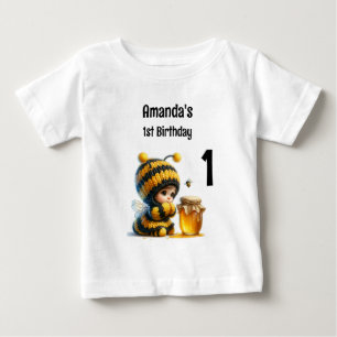 Cute Girl in Bee Costume with Honey 1st Birthday Baby T-Shirt