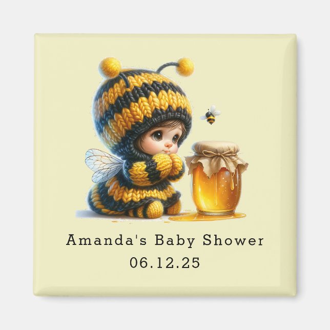Cute Girl in Bee Costume with Honey Baby Shower Magnet (Front)